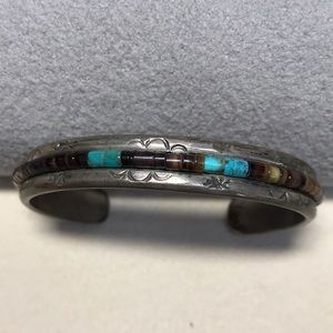 Silver, Turquoise and Heishi Bracelet